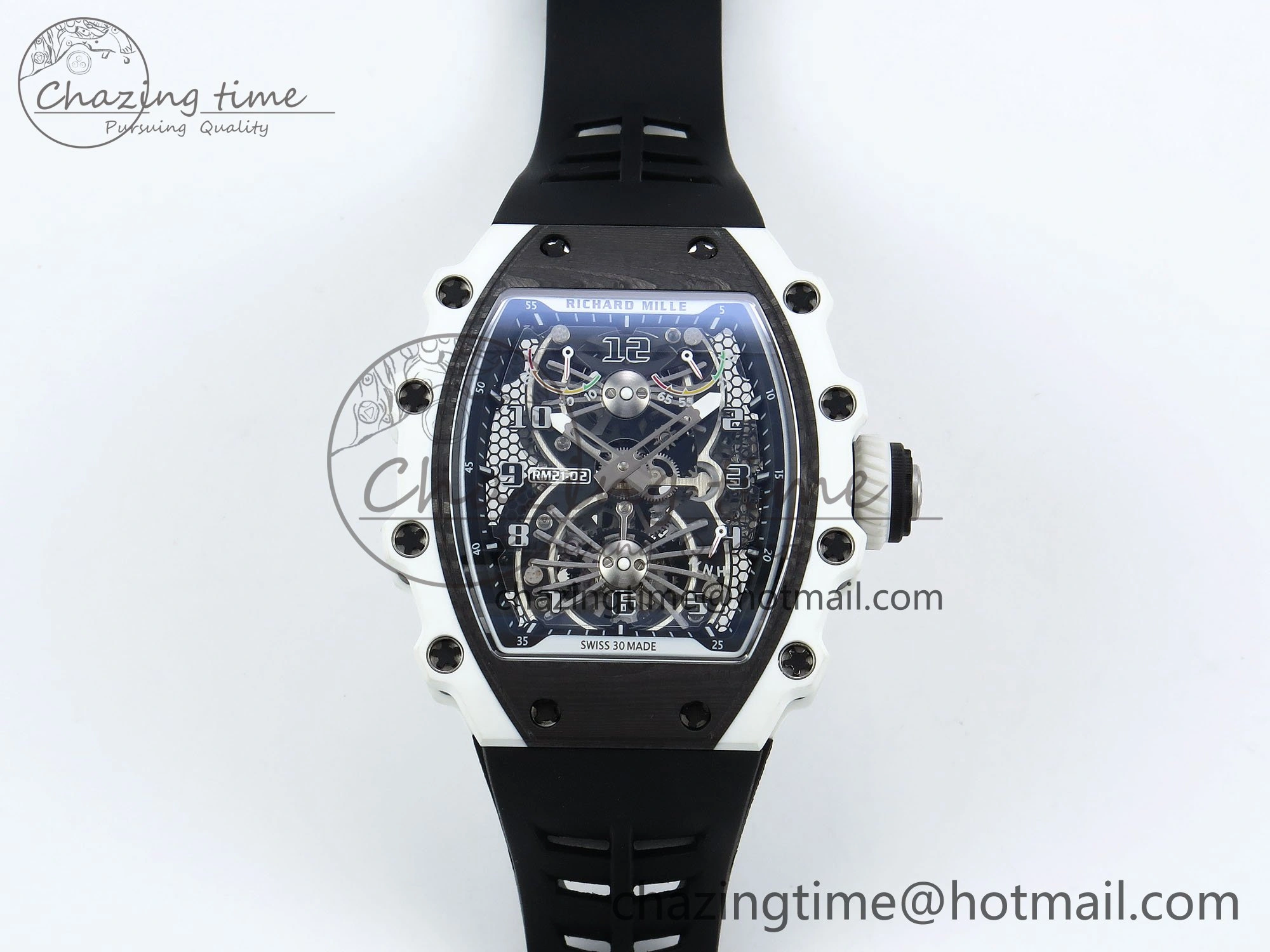 RM21-02 Tourbillon White Quartz Fiber Black Carbon RMF Best Edition on Black Rubber Strap SunProtective 9293