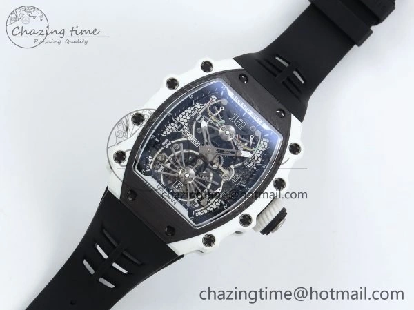 RM21-02 Tourbillon White Quartz Fiber Black Carbon RMF Best Edition on Black Rubber Strap SunProtective 9293