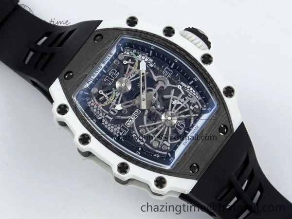 RM21-02 Tourbillon White Quartz Fiber Black Carbon RMF Best Edition on Black Rubber Strap SunProtective 9293
