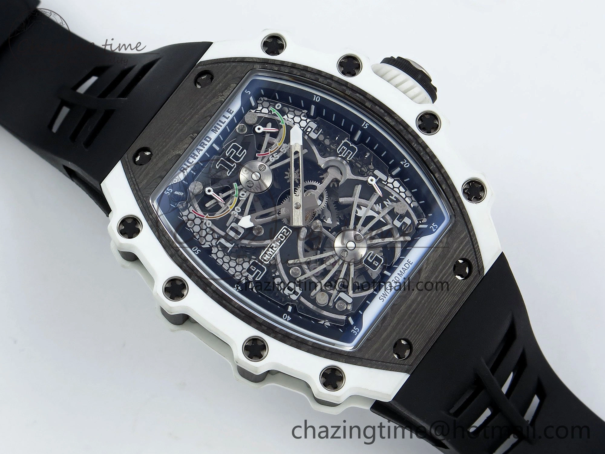 RM21-02 Tourbillon White Quartz Fiber Black Carbon RMF Best Edition on Black Rubber Strap SunProtective 9293
