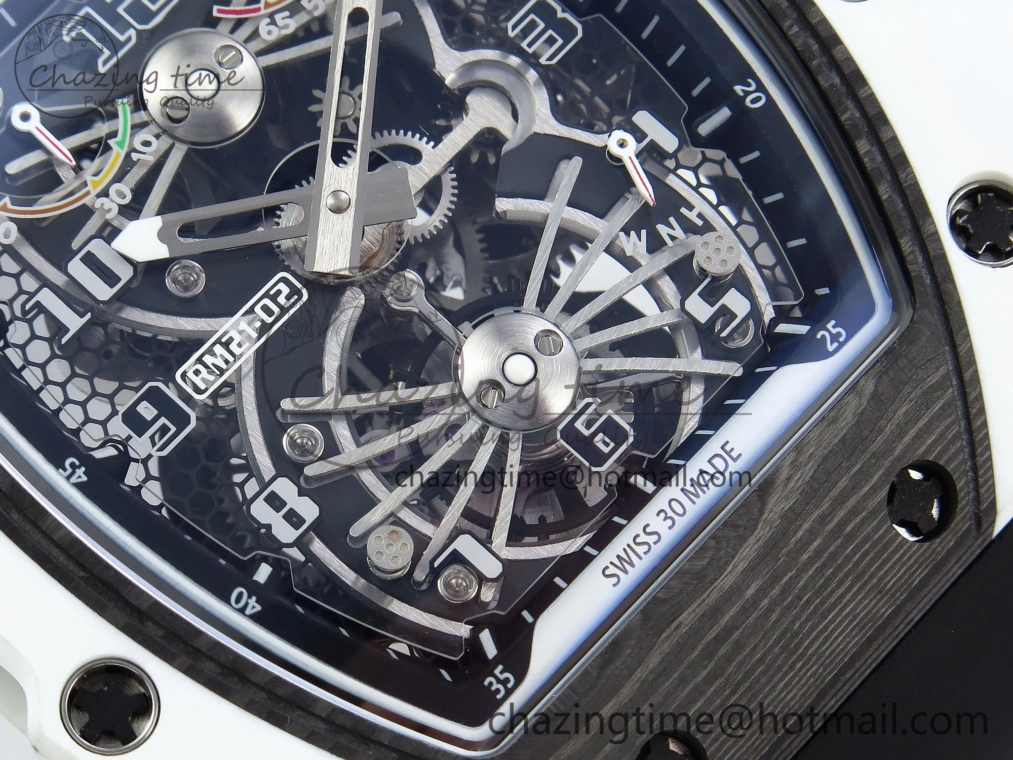 RM21-02 Tourbillon White Quartz Fiber Black Carbon RMF Best Edition on Black Rubber Strap SunProtective 9293