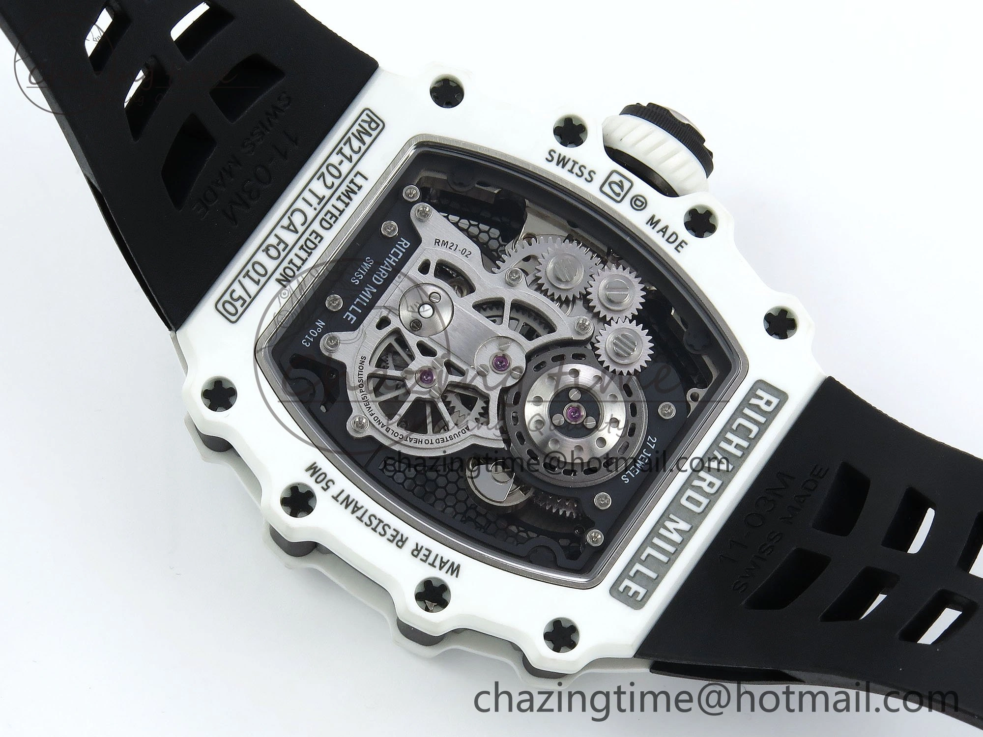 RM21-02 Tourbillon White Quartz Fiber Black Carbon RMF Best Edition on Black Rubber Strap SunProtective 9293