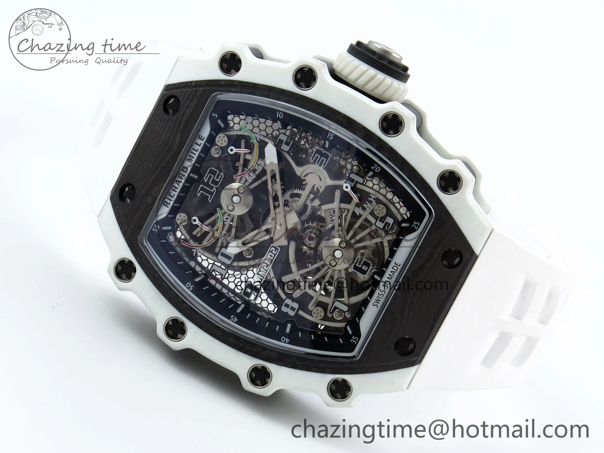 RM21-02 Tourbillon White Quartz Fiber Black Carbon RMF Best Edition on White Rubber Strap Bright 9292