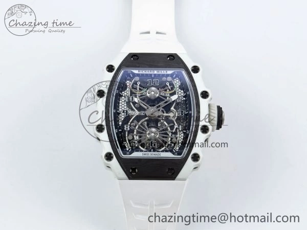 RM21-02 Tourbillon White Quartz Fiber Black Carbon RMF Best Edition on White Rubber Strap Bright 9292