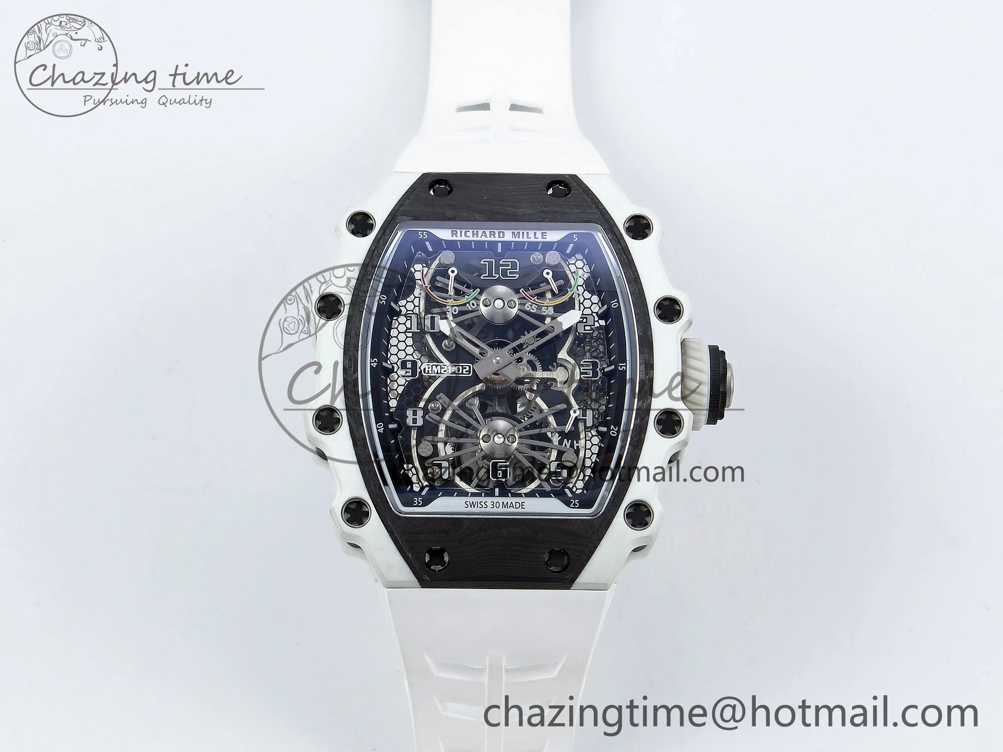 RM21-02 Tourbillon White Quartz Fiber Black Carbon RMF Best Edition on White Rubber Strap Bright 9292