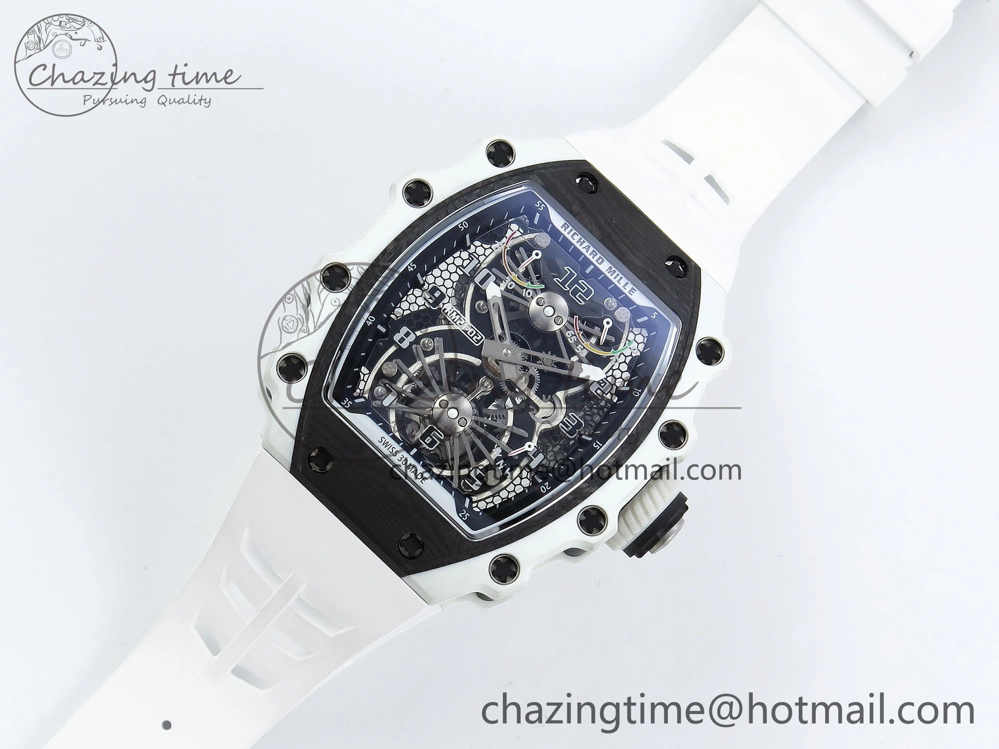 RM21-02 Tourbillon White Quartz Fiber Black Carbon RMF Best Edition on White Rubber Strap Bright 9292