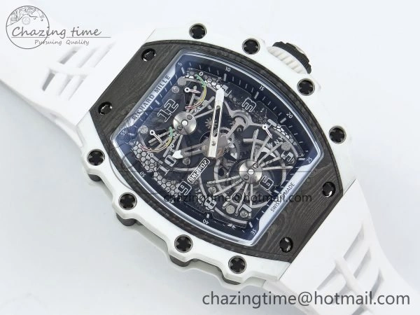 RM21-02 Tourbillon White Quartz Fiber Black Carbon RMF Best Edition on White Rubber Strap Bright 9292