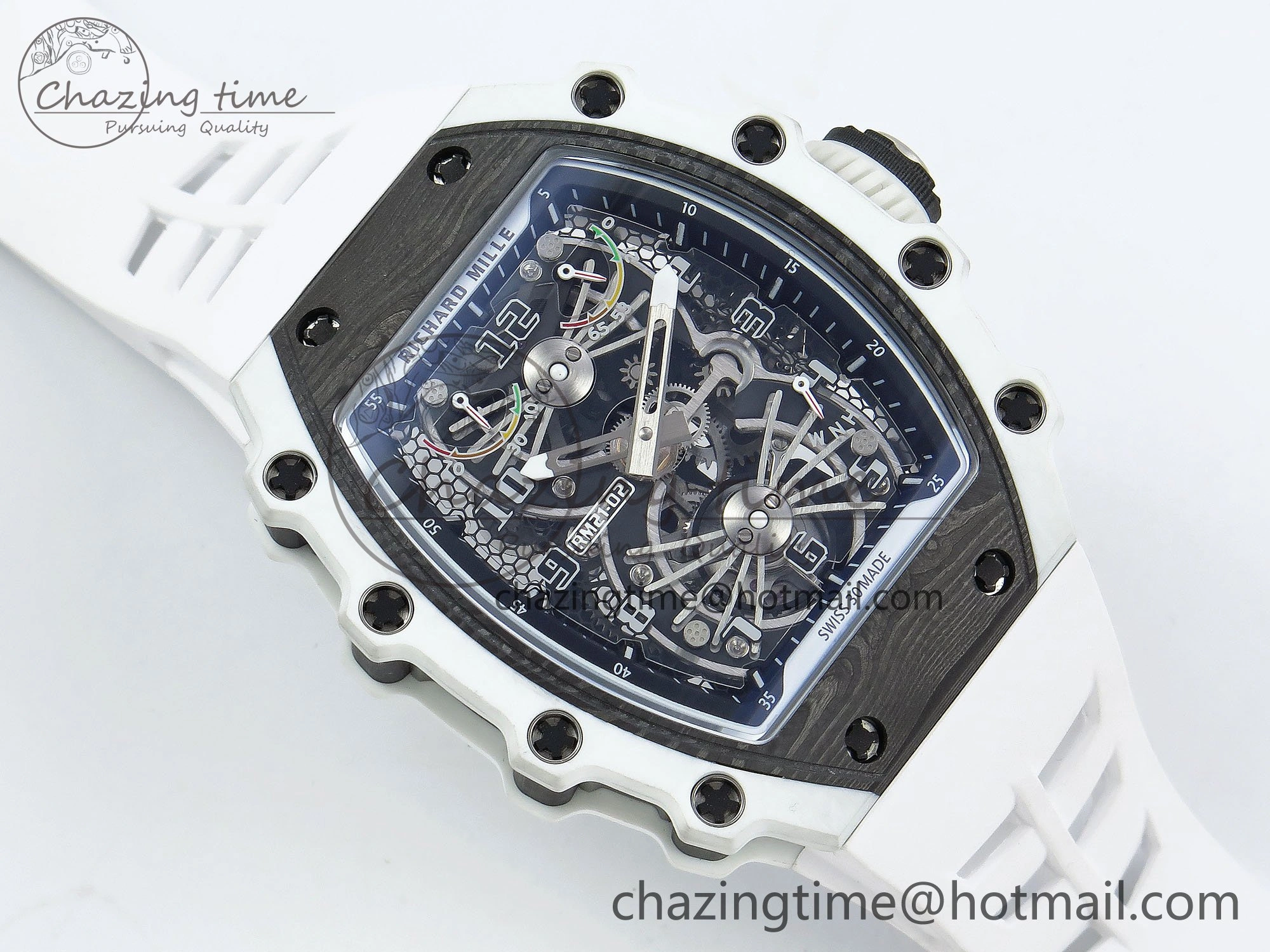 RM21-02 Tourbillon White Quartz Fiber Black Carbon RMF Best Edition on White Rubber Strap Bright 9292