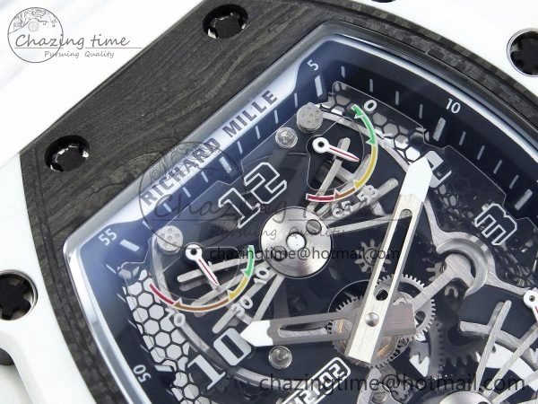 RM21-02 Tourbillon White Quartz Fiber Black Carbon RMF Best Edition on White Rubber Strap Bright 9292