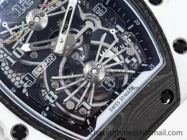 RM21-02 Tourbillon White Quartz Fiber Black Carbon RMF Best Edition on White Rubber Strap Bright 9292