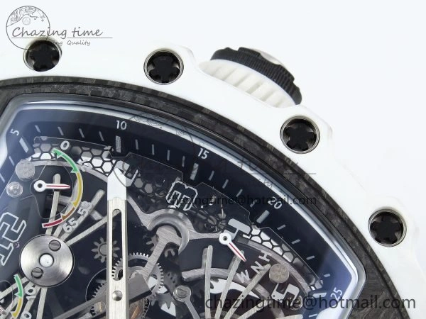 RM21-02 Tourbillon White Quartz Fiber Black Carbon RMF Best Edition on White Rubber Strap Bright 9292