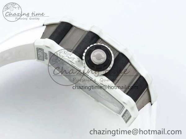 RM21-02 Tourbillon White Quartz Fiber Black Carbon RMF Best Edition on White Rubber Strap Bright 9292