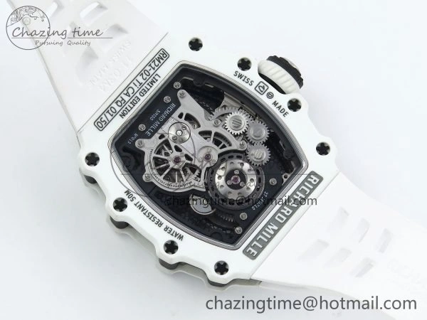 RM21-02 Tourbillon White Quartz Fiber Black Carbon RMF Best Edition on White Rubber Strap Bright 9292
