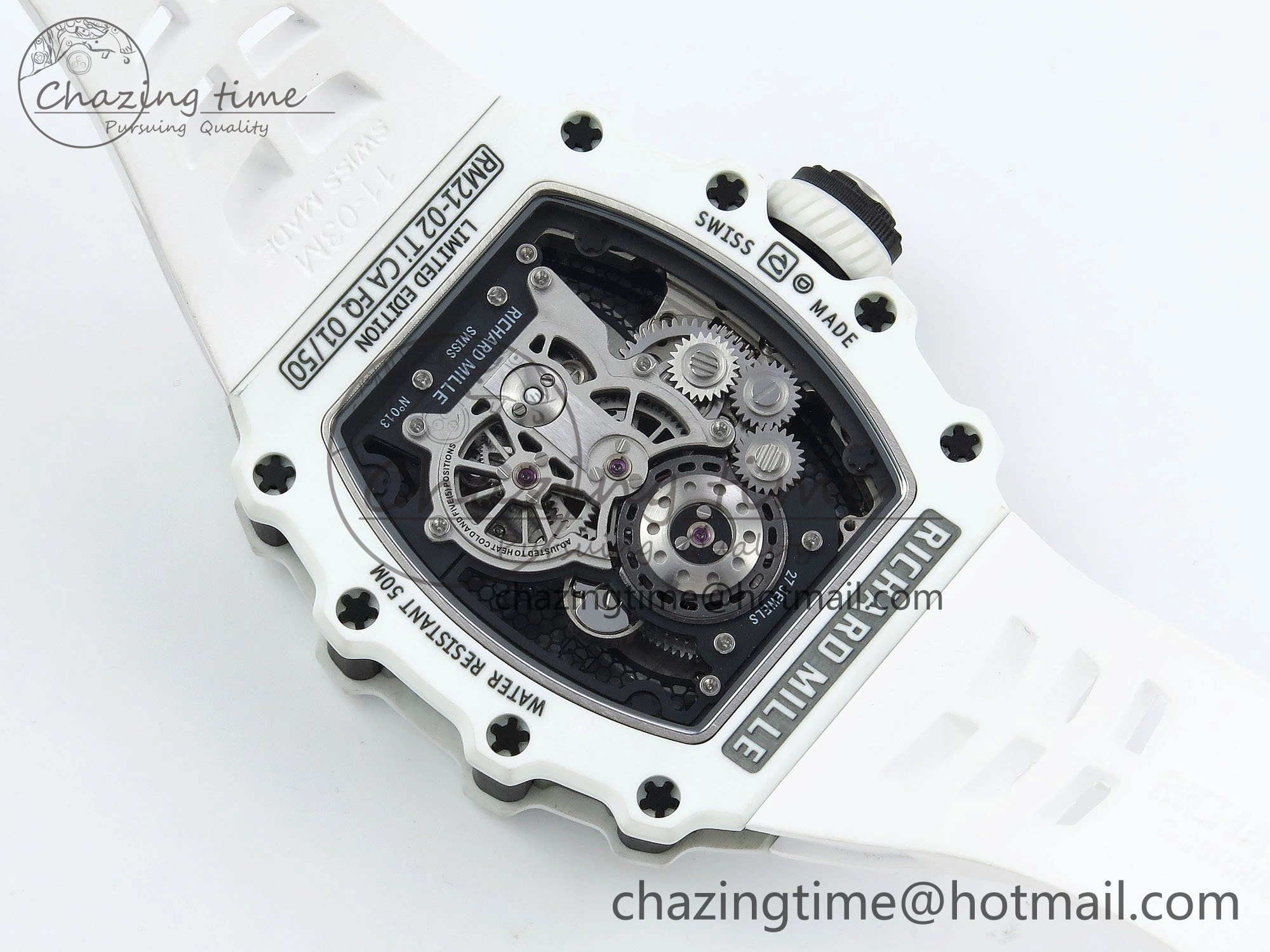 RM21-02 Tourbillon White Quartz Fiber Black Carbon RMF Best Edition on White Rubber Strap Bright 9292