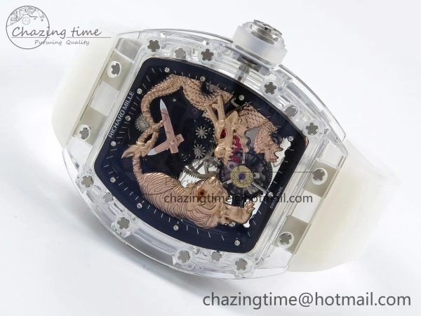 Affordable RM51 Transparent Tourbillon RMF Best Edition RG Tiger Dragon Dial on Transparent Rubber Strap 9287