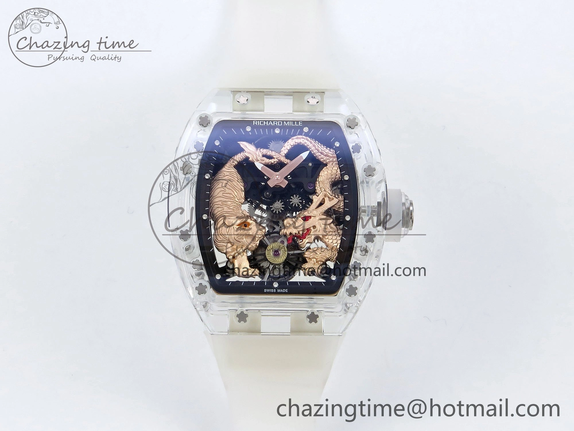 RM51 Transparent Tourbillon RMF Best Edition RG Tiger Dragon Dial on Transparent Rubber Strap UrbanStyle 9300