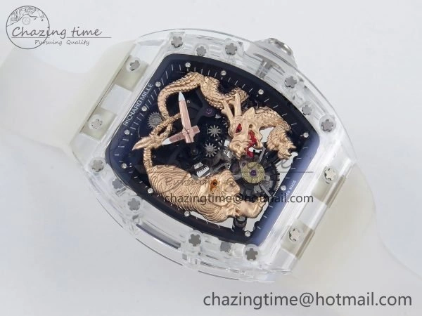RM51 Transparent Tourbillon RMF Best Edition RG Tiger Dragon Dial on Transparent Rubber Strap UrbanStyle 9300