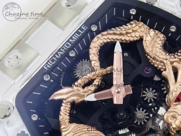 RM51 Transparent Tourbillon RMF Best Edition RG Tiger Dragon Dial on Transparent Rubber Strap UrbanStyle 9300