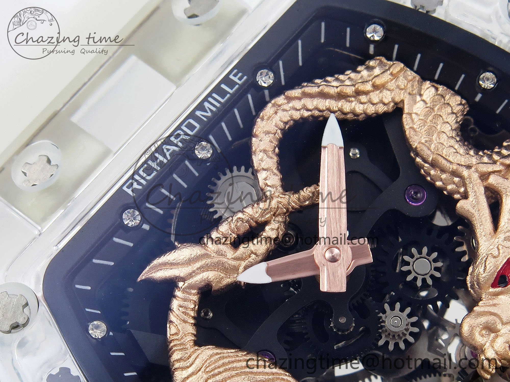 RM51 Transparent Tourbillon RMF Best Edition RG Tiger Dragon Dial on Transparent Rubber Strap UrbanStyle 9300