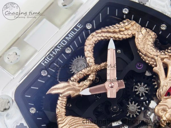 Affordable RM51 Transparent Tourbillon RMF Best Edition RG Tiger Dragon Dial on Transparent Rubber Strap 9287