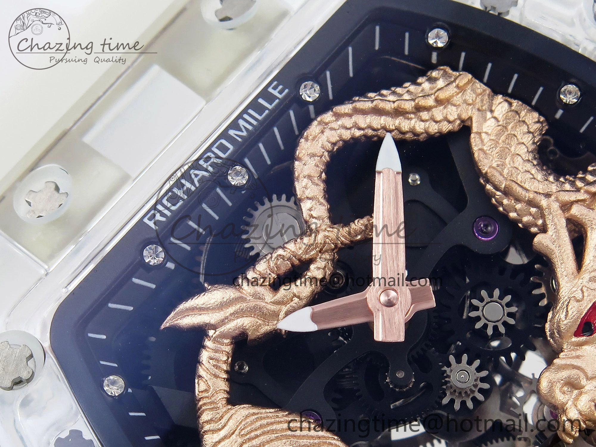 Affordable RM51 Transparent Tourbillon RMF Best Edition RG Tiger Dragon Dial on Transparent Rubber Strap 9287