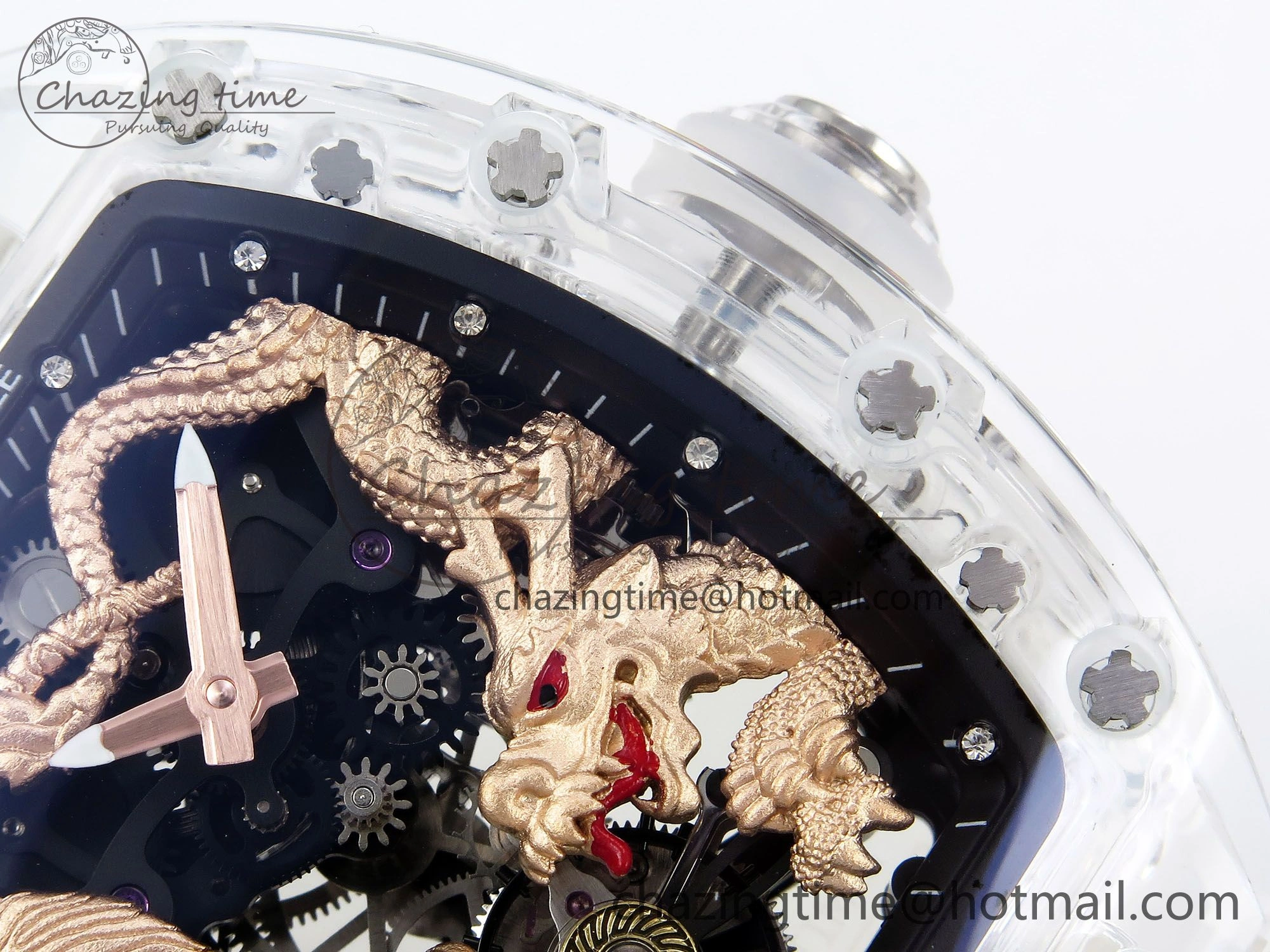 Affordable RM51 Transparent Tourbillon RMF Best Edition RG Tiger Dragon Dial on Transparent Rubber Strap 9287
