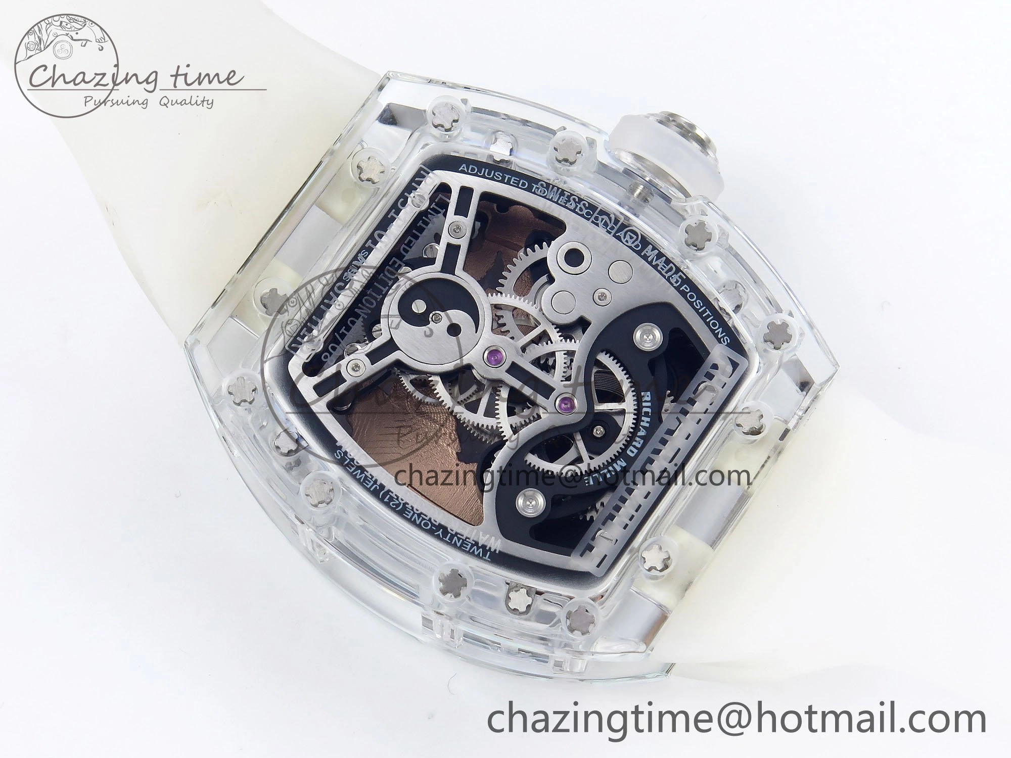 RM51 Transparent Tourbillon RMF Best Edition RG Tiger Dragon Dial on Transparent Rubber Strap UrbanStyle 9300