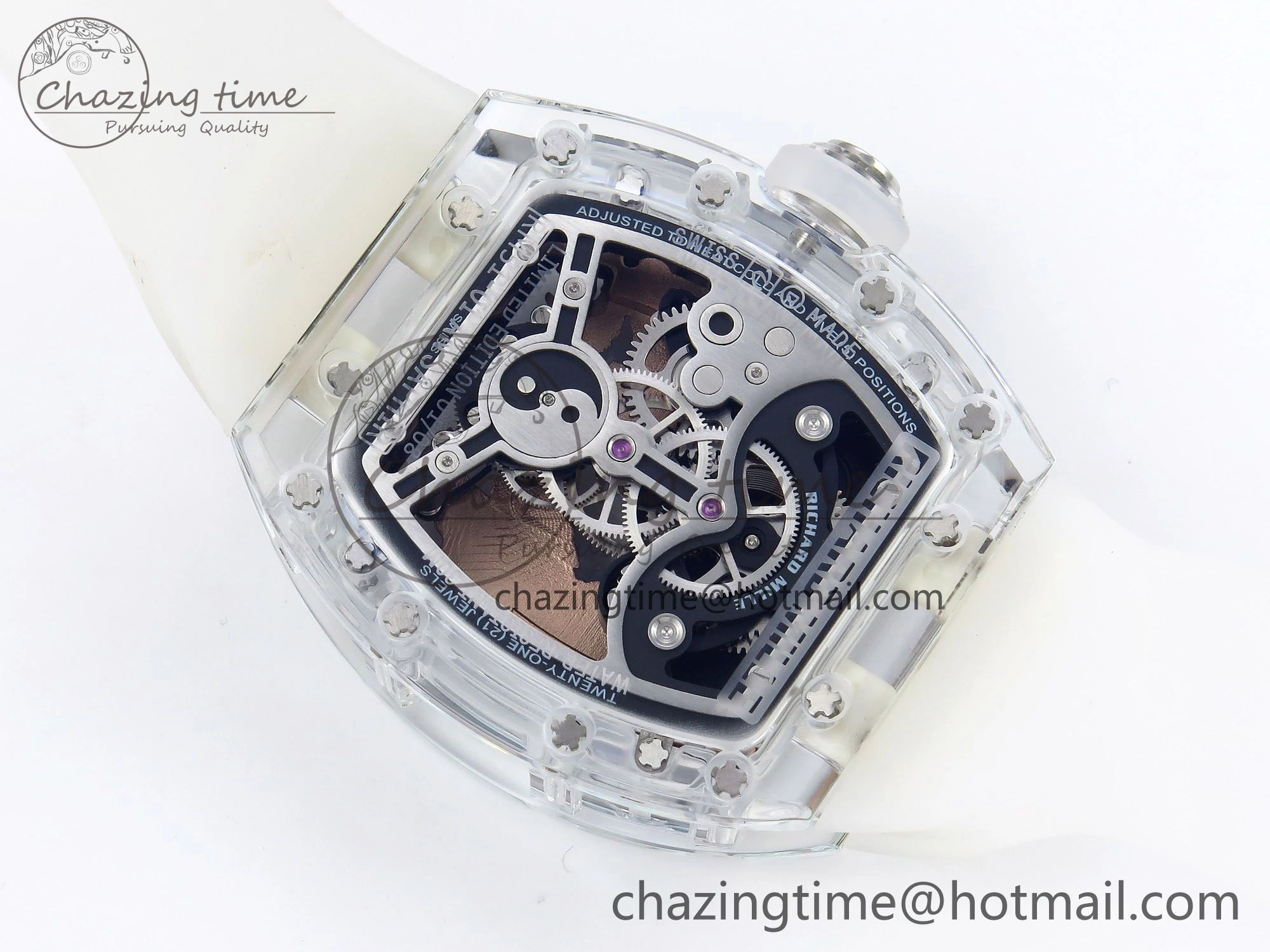 Affordable RM51 Transparent Tourbillon RMF Best Edition RG Tiger Dragon Dial on Transparent Rubber Strap 9287