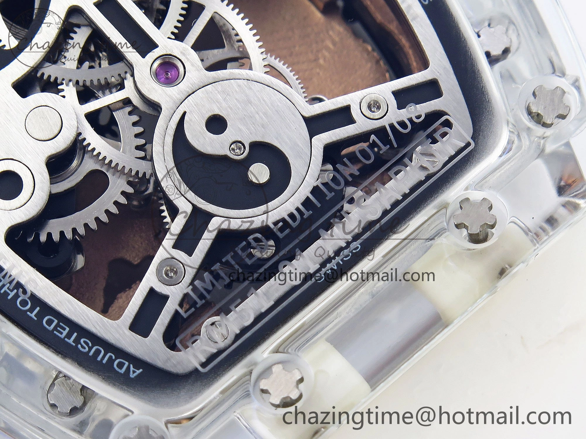 RM51 Transparent Tourbillon RMF Best Edition RG Tiger Dragon Dial on Transparent Rubber Strap UrbanStyle 9300