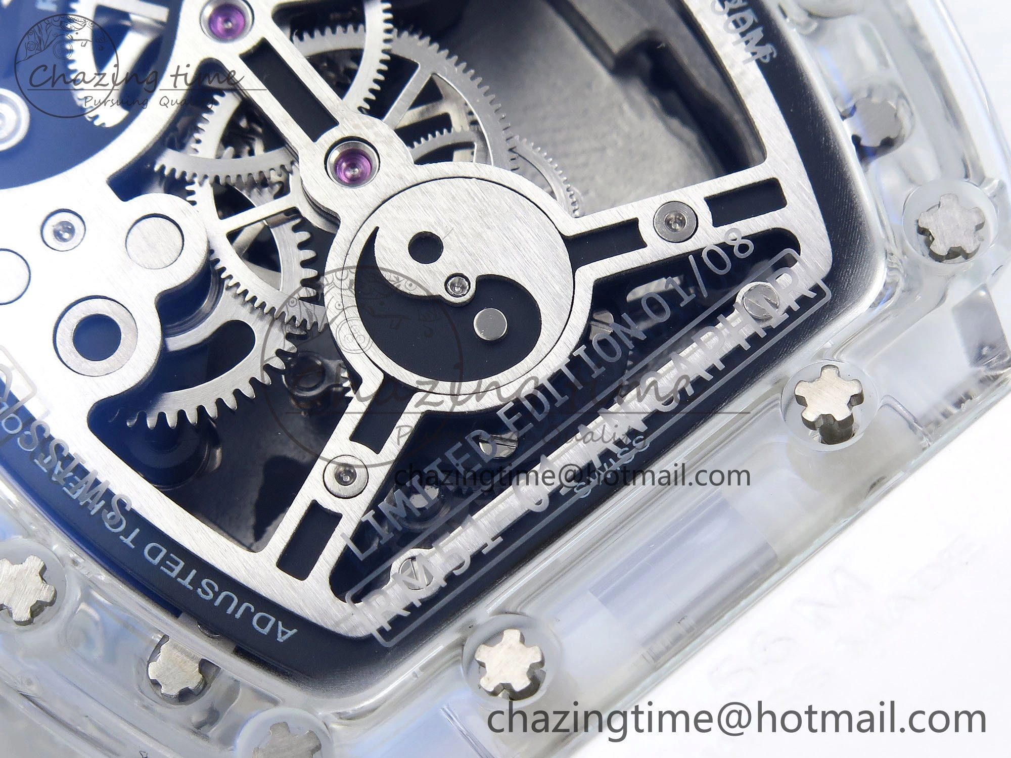 RM51 Transparent Tourbillon RMF Best Edition RG Tiger Dragon Dial on White Rubber Strap SportInspired 9301