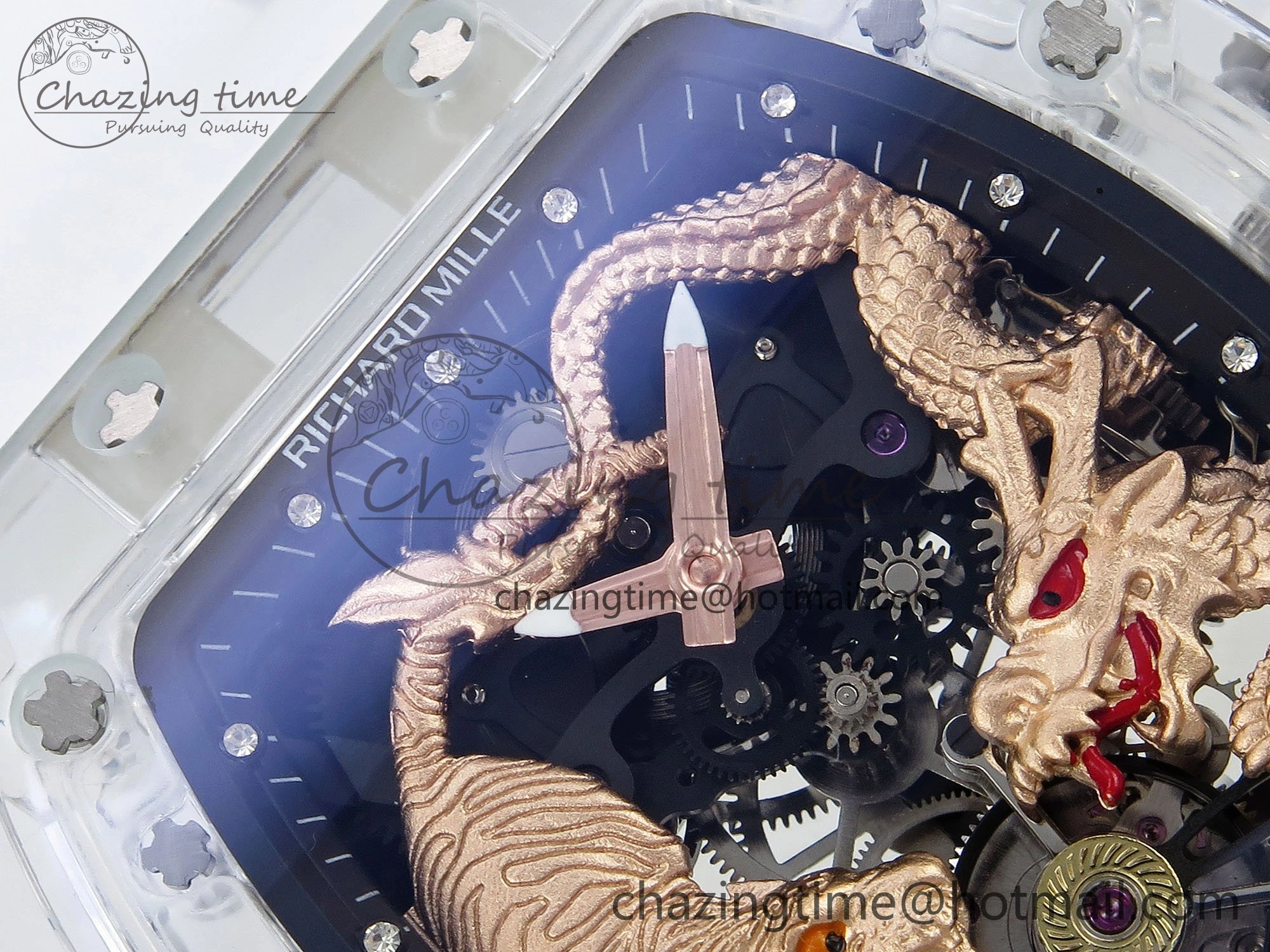 RM51 Transparent Tourbillon RMF Best Edition RG Tiger Dragon Dial on White Rubber Strap SportInspired 9301