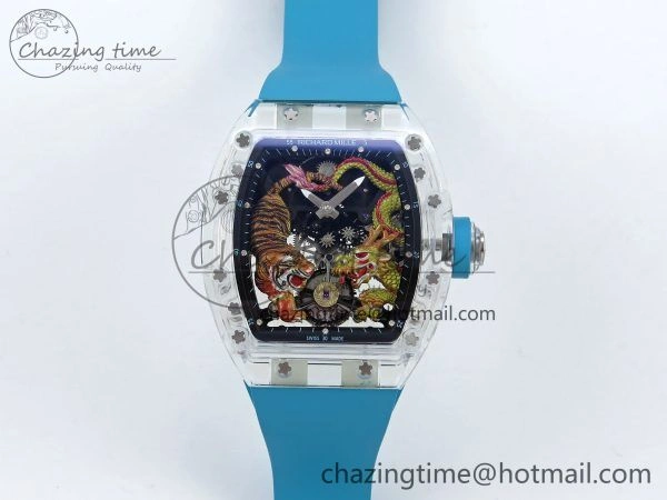 RM51 Transparent Tourbillon RMF Best Edition Tiger Dragon Dial on Blue Rubber Strap SmoothTexture 9289