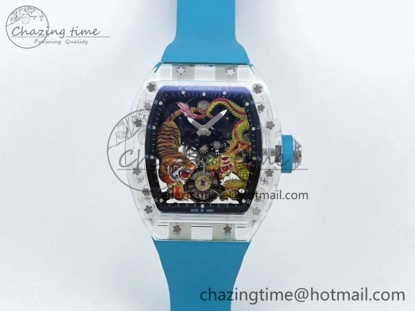 RM51 Transparent Tourbillon RMF Best Edition Tiger Dragon Dial on Blue Rubber Strap UrbanChic 9303