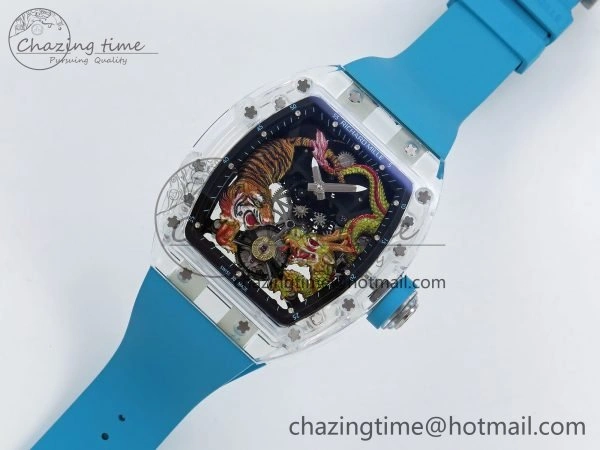 RM51 Transparent Tourbillon RMF Best Edition Tiger Dragon Dial on Blue Rubber Strap UrbanChic 9303
