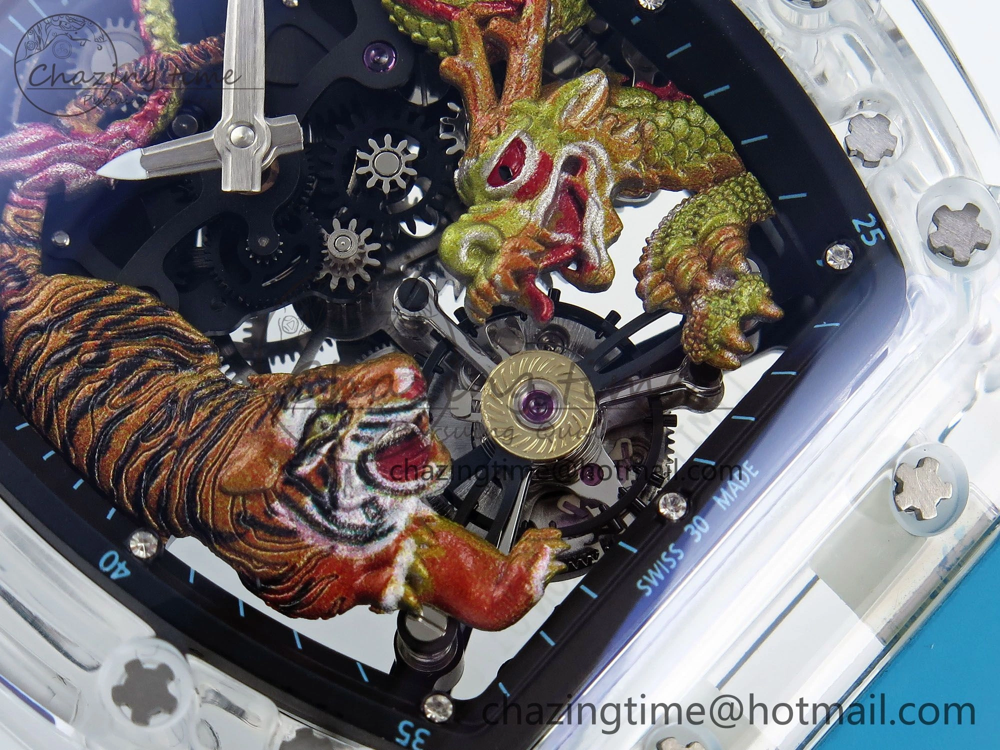RM51 Transparent Tourbillon RMF Best Edition Tiger Dragon Dial on Blue Rubber Strap SmoothTexture 9289
