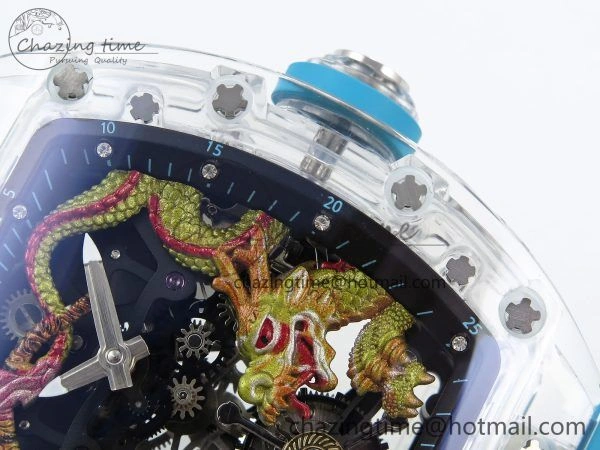 RM51 Transparent Tourbillon RMF Best Edition Tiger Dragon Dial on Blue Rubber Strap SmoothTexture 9289