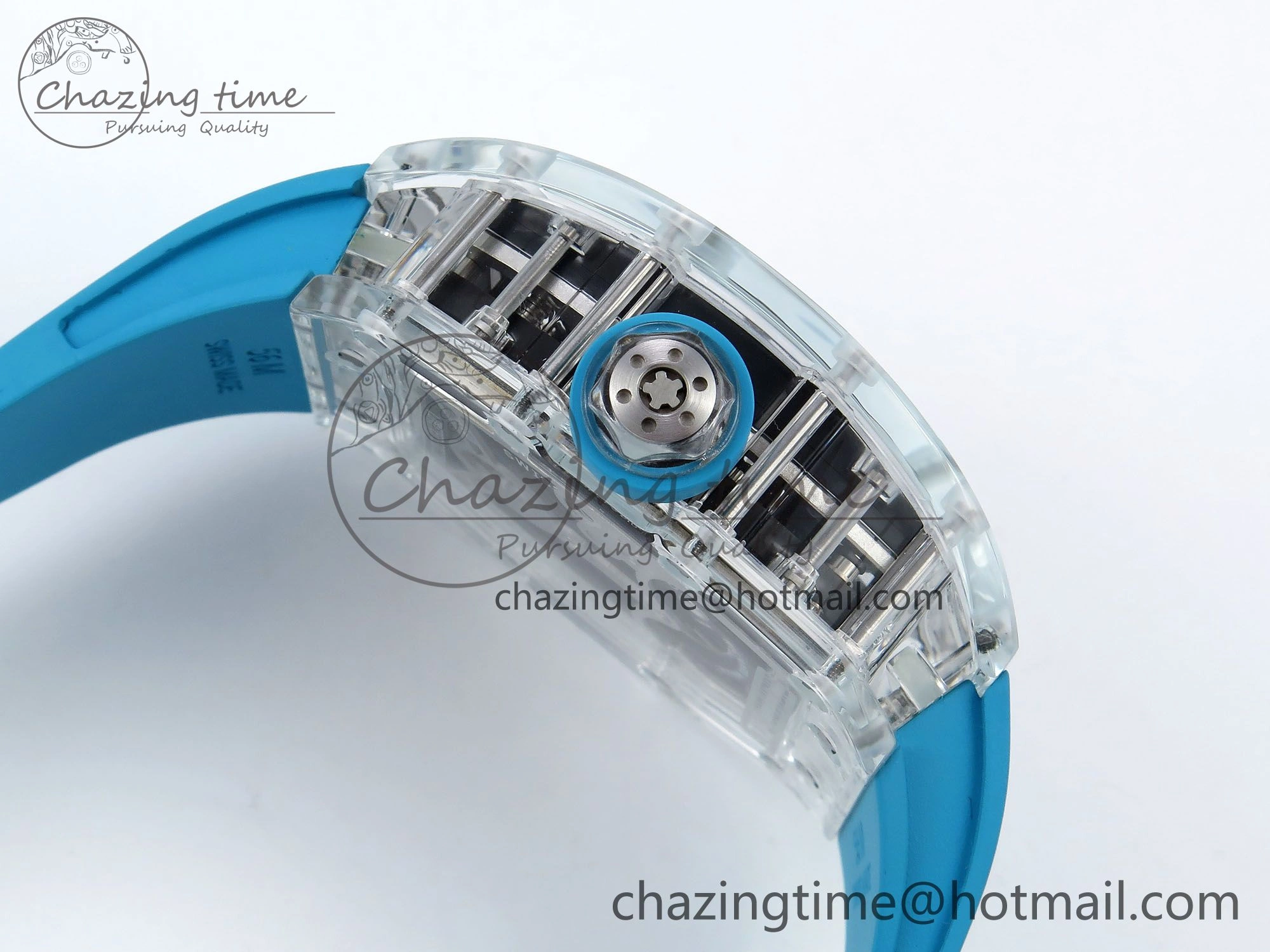 RM51 Transparent Tourbillon RMF Best Edition Tiger Dragon Dial on Blue Rubber Strap SmoothTexture 9289