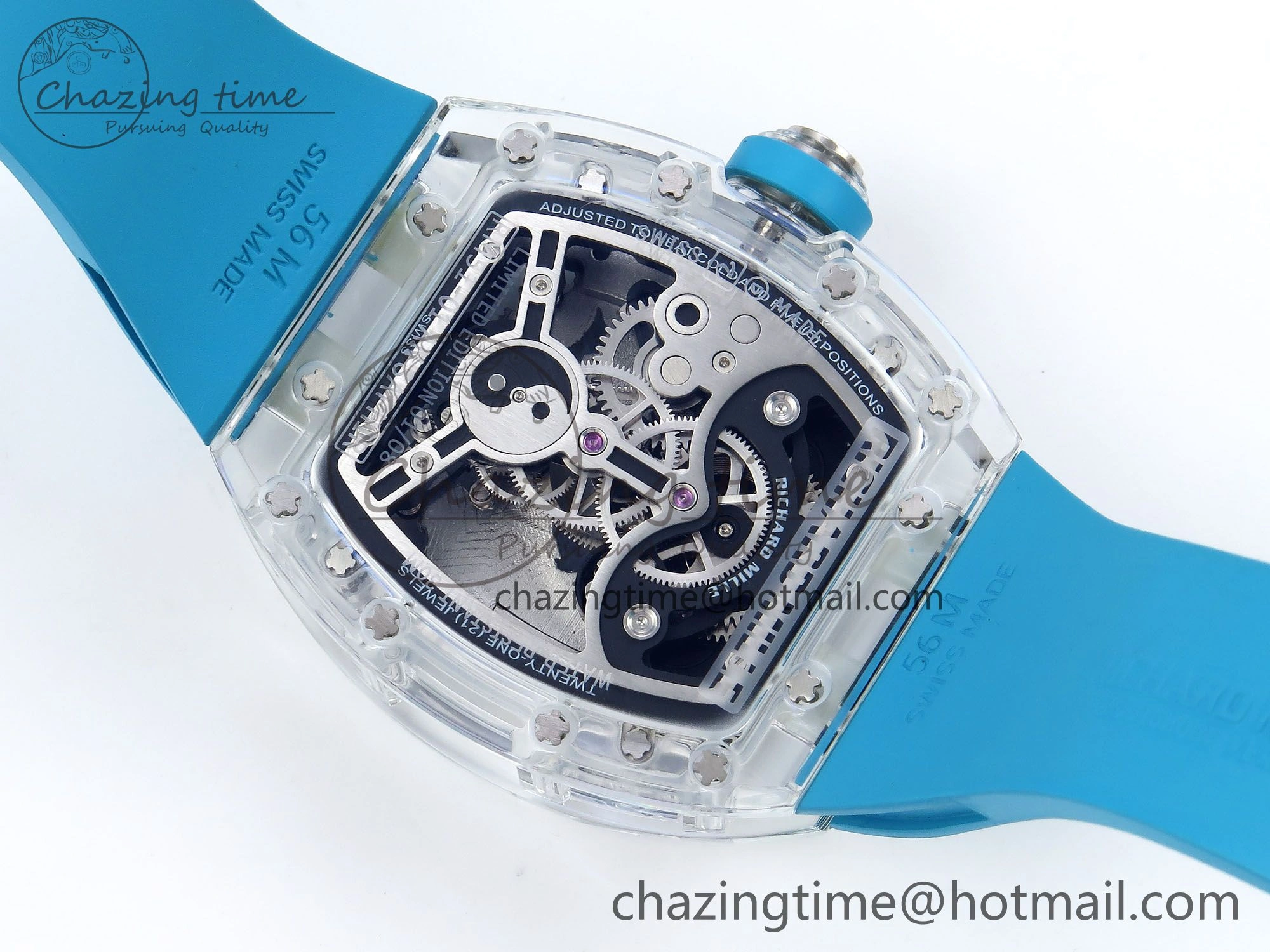 RM51 Transparent Tourbillon RMF Best Edition Tiger Dragon Dial on Blue Rubber Strap SmoothTexture 9289