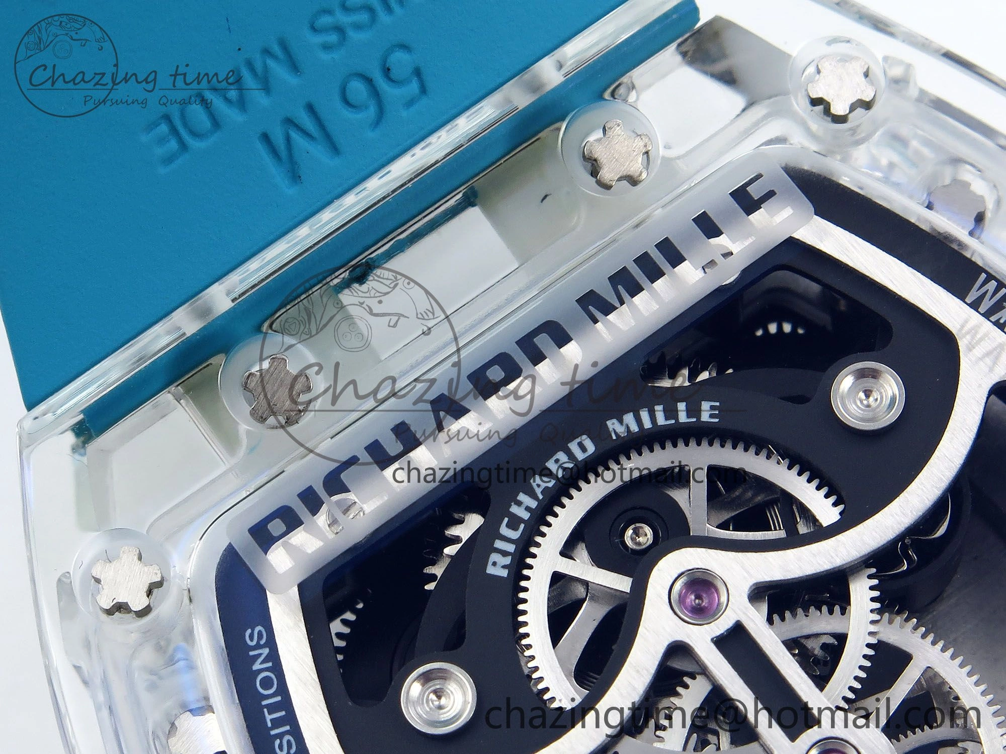RM51 Transparent Tourbillon RMF Best Edition Tiger Dragon Dial on Blue Rubber Strap SmoothTexture 9289