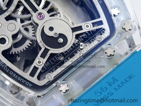 RM51 Transparent Tourbillon RMF Best Edition Tiger Dragon Dial on Blue Rubber Strap SmoothTexture 9289