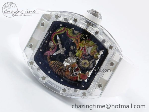 RM51 Transparent Tourbillon RMF Best Edition Tiger Dragon Dial on White Rubber Strap TravelReady 9302