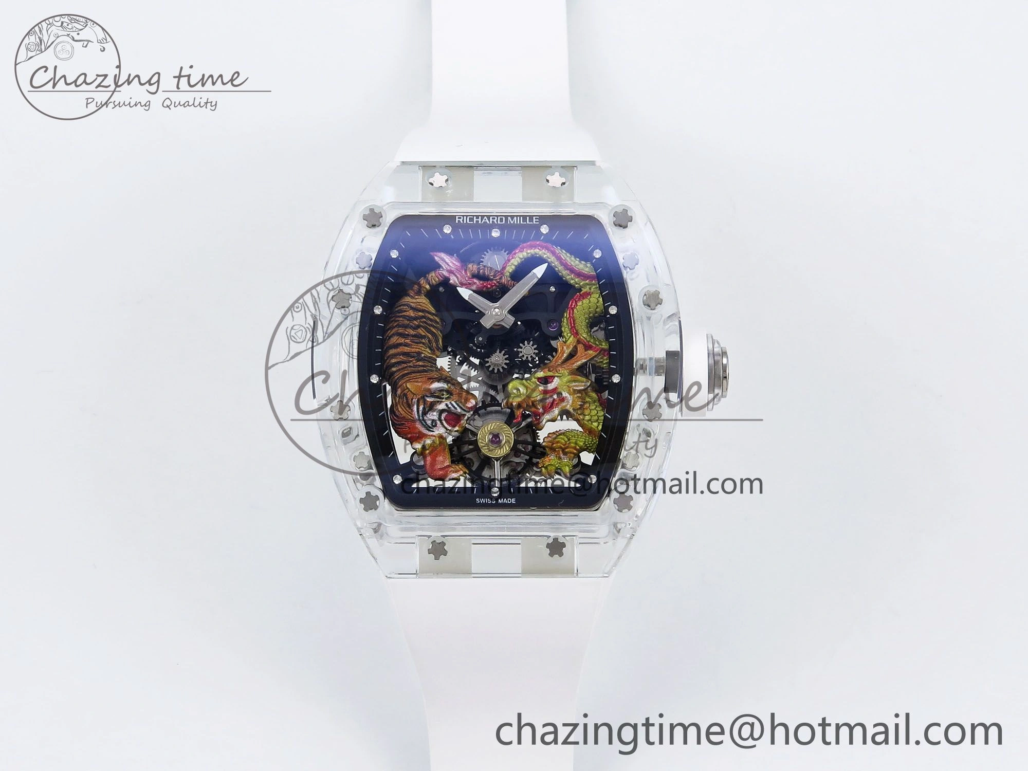 Classic RM51 Transparent Tourbillon RMF Best Edition Tiger Dragon Dial on White Rubber Strap 9286