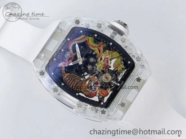 RM51 Transparent Tourbillon RMF Best Edition Tiger Dragon Dial on White Rubber Strap TravelReady 9302
