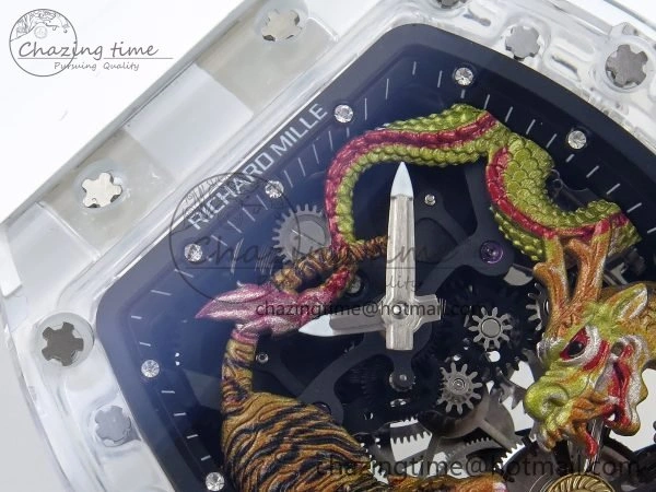RM51 Transparent Tourbillon RMF Best Edition Tiger Dragon Dial on White Rubber Strap TravelReady 9302