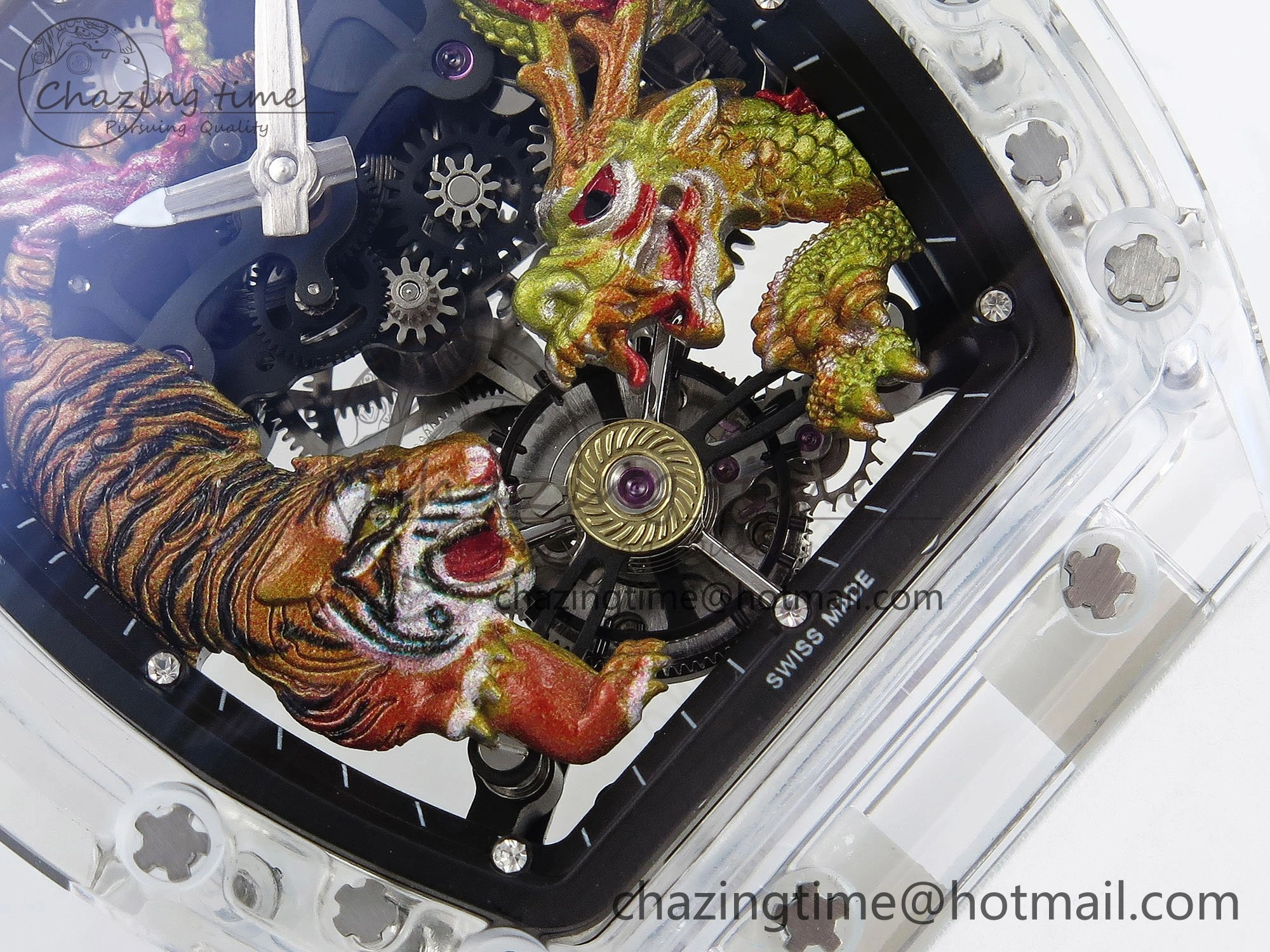 RM51 Transparent Tourbillon RMF Best Edition Tiger Dragon Dial on White Rubber Strap TravelReady 9302