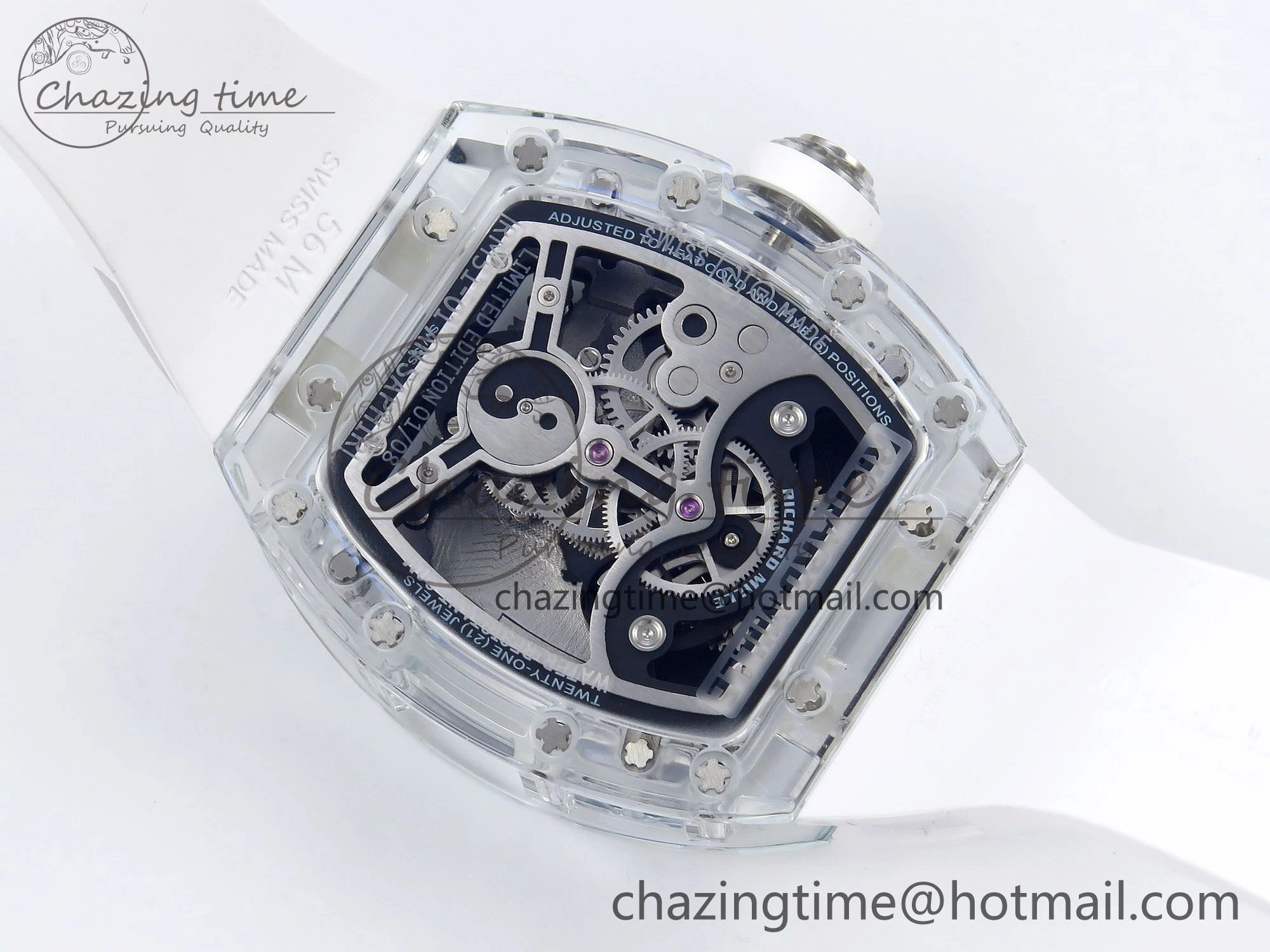 Classic RM51 Transparent Tourbillon RMF Best Edition Tiger Dragon Dial on White Rubber Strap 9286