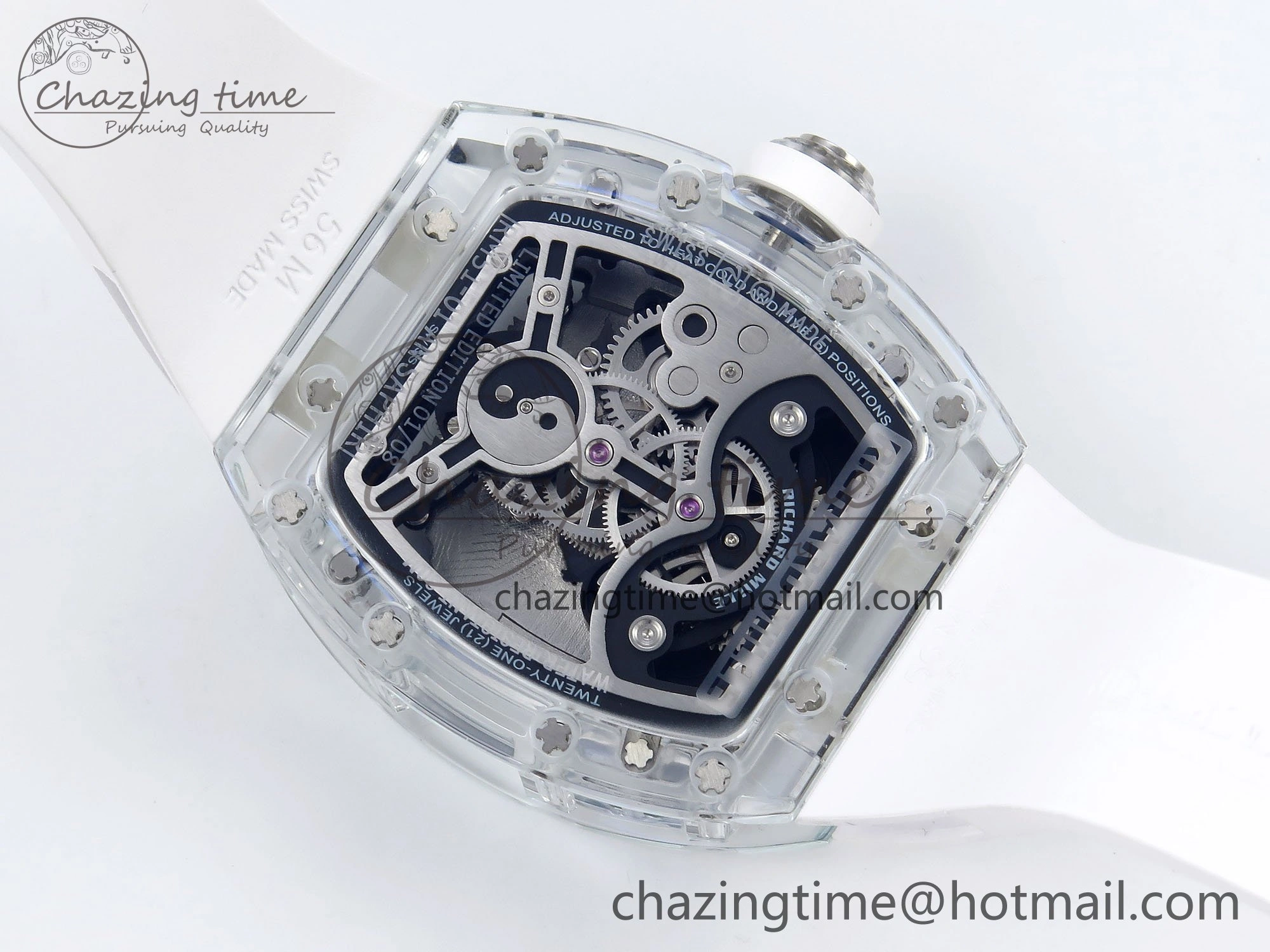 RM51 Transparent Tourbillon RMF Best Edition Tiger Dragon Dial on White Rubber Strap TravelReady 9302