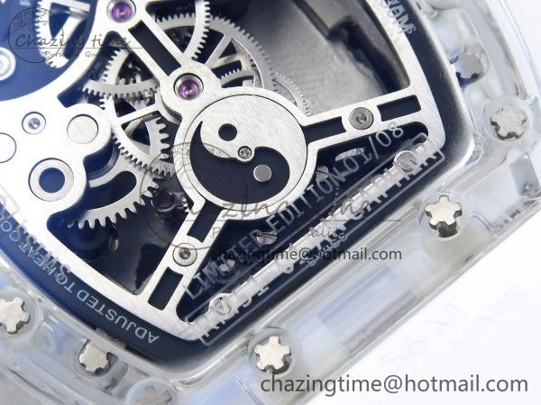 Classic RM51 Transparent Tourbillon RMF Best Edition Tiger Dragon Dial on White Rubber Strap 9286