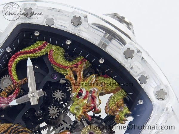Classic RM51 Transparent Tourbillon RMF Best Edition Tiger Dragon Dial on White Rubber Strap 9286