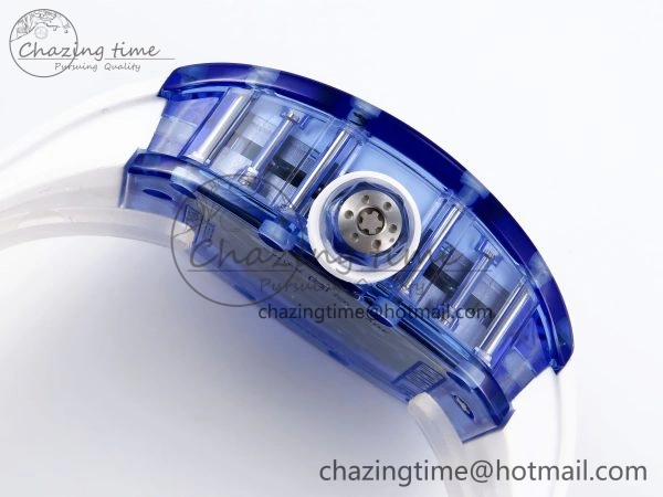 MultiPurpose RM53-02 BLUE TRANSPARENT TOURBILLON RMF BEST EDITION SKELETON DIAL ON WHITE RUBBER STRAP V 9313